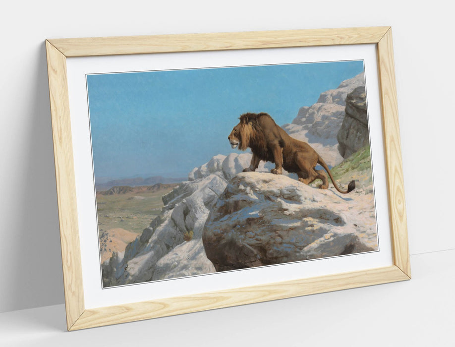 Framed Wall Art - Jean-Leon Gerome Lion Painting Print | UK Made Woodgrain Frame
