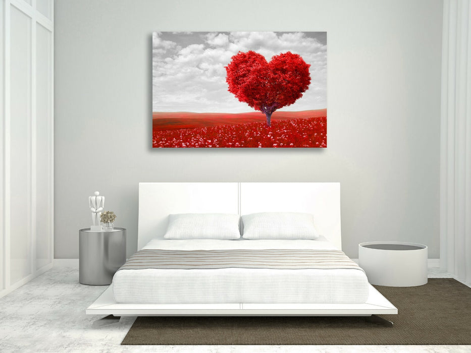 Heart Shaped Canvas Art - Black White Tree Leaf Wall Art With Premium Varnish Finish