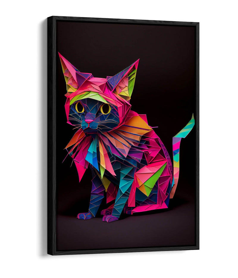 Origami Cat Canvas - Multi Colour Float Effect Premium Wall Art Print