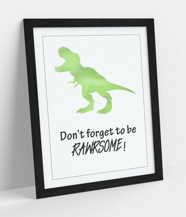 "RAWRSOME" DINOSAUR WATERCOLOR KIDS NURSERY QUOTE -FRAMED WALL ART PICTURE PRINT