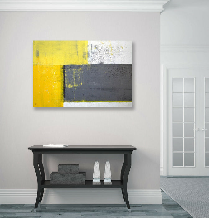Canvas Wall Art - Yellow Grey Abstract Framed Canvas Artwork 30mm Deep Frame