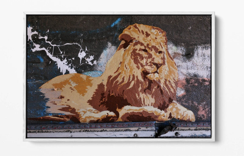Canvas Wall Art - Laying Lion Graffiti Bedroom Print | Handmade Float Effect