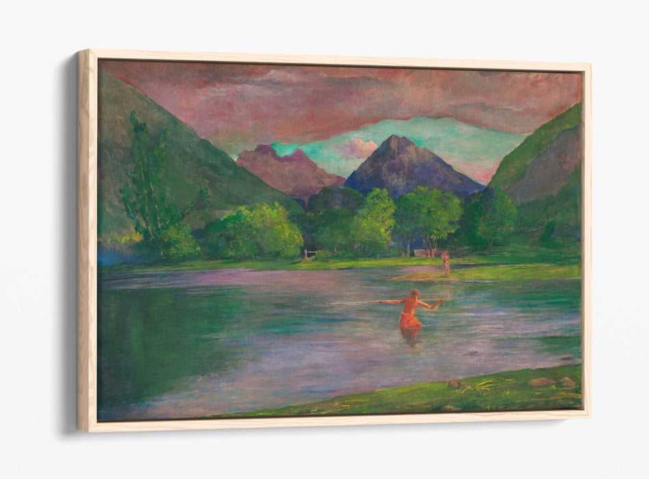 Canvas Wall Art Print - Fisherman Spearing Fish | Float Effect Canvas Decor