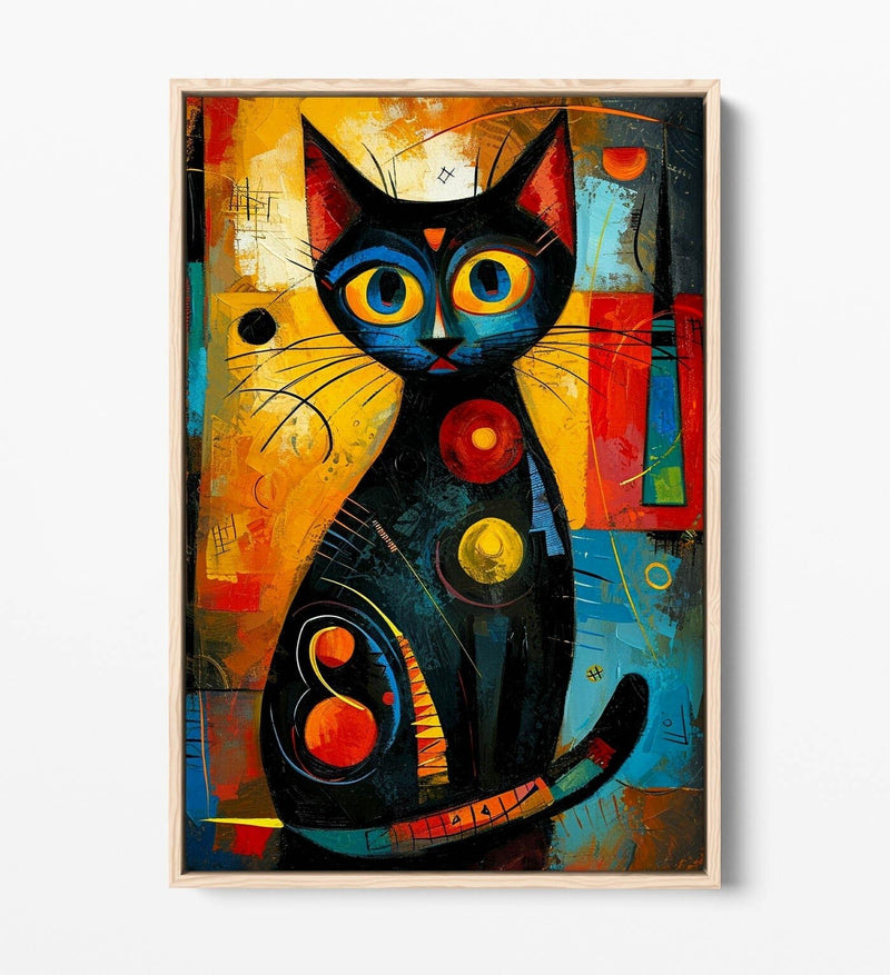 Black Cat Canvas Art – Abstract Wall Art With Float Effect Frame