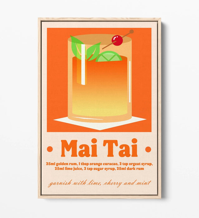 Mai Tai Cocktail Poster - Vibrant Canvas Wall Art With Float Effect Frame