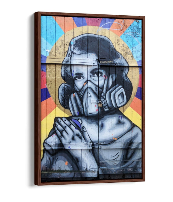 WOMAN GAS MASK EAST LONDON GRAFFITI 1 -FLOAT EFFECT CANVAS WALL ART PIC PRINT