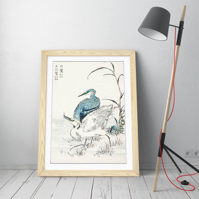 Framed Wall Art – Numata Kashu Night Heron & Little Egret Bird Print Poster