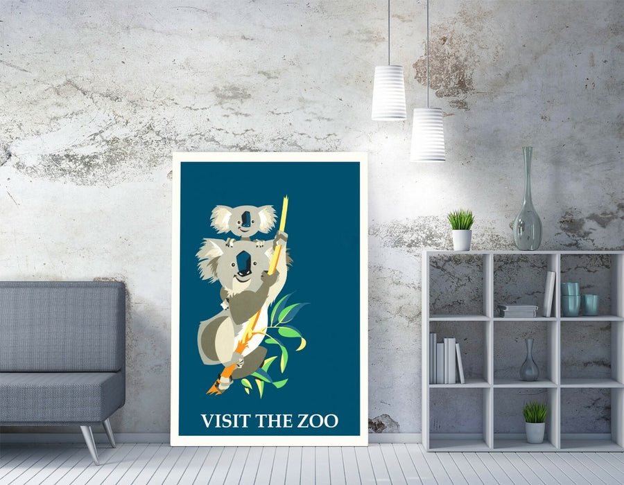 VINTAGE RETRO VISIT THE ZOO KOALA POSTER -CANVAS WALL ART PICTURE PRINT