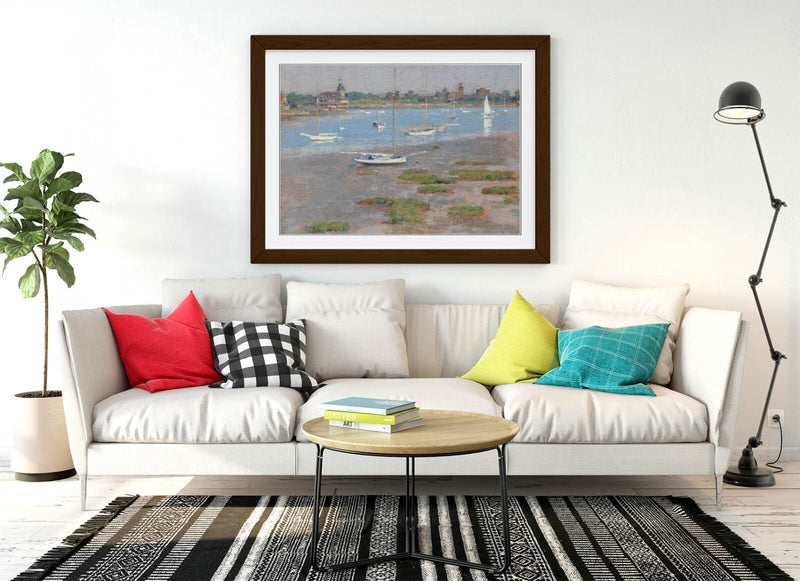 Framed Wall Art - Theodore Robinson Riverside Yacht Club Poster Print With Wood Grain Frame