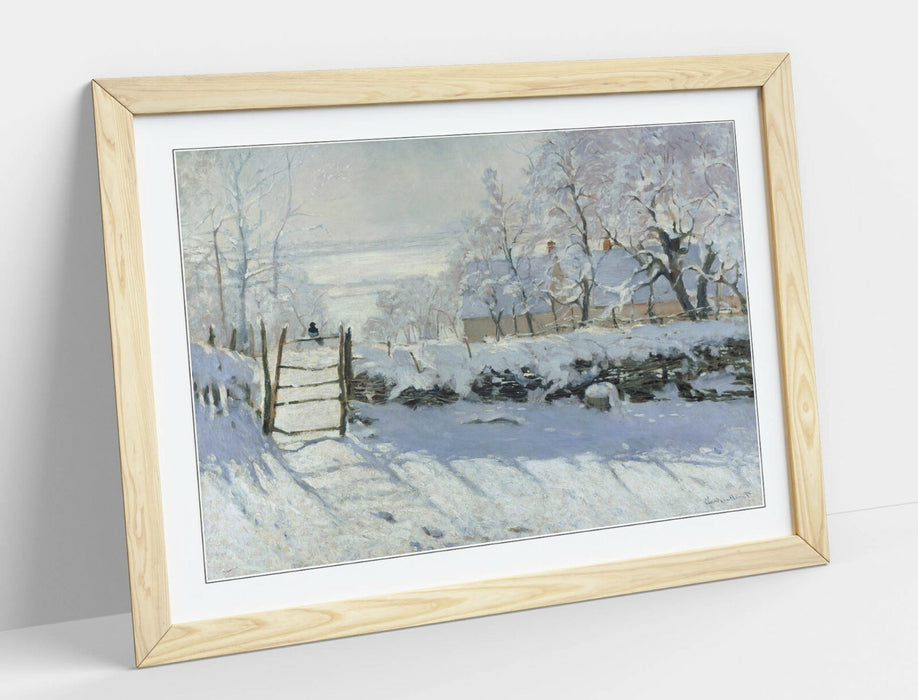 Framed Art Print Claude Monet Poster - Blue Grey Artwork With Woodgrain Faux Frame