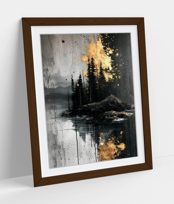 Framed Wall Art Abstract Black Gold Poster Forest Print - Modern Home Decor