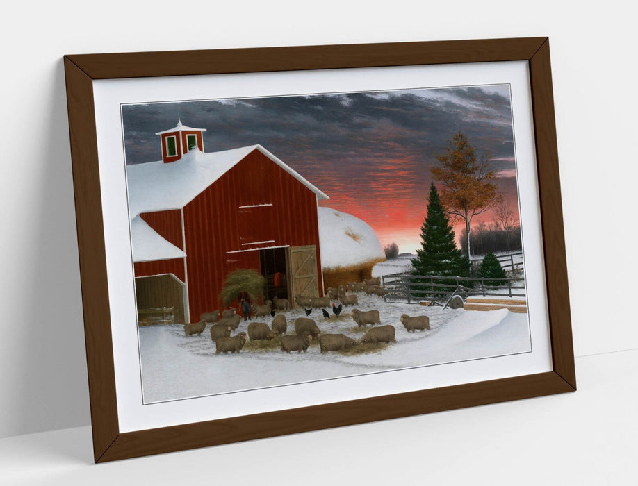 Framed Wall Art Poster - Horatio Shaw, Barnyard in Winter | Art Print and Wood Frame - 3 colours
