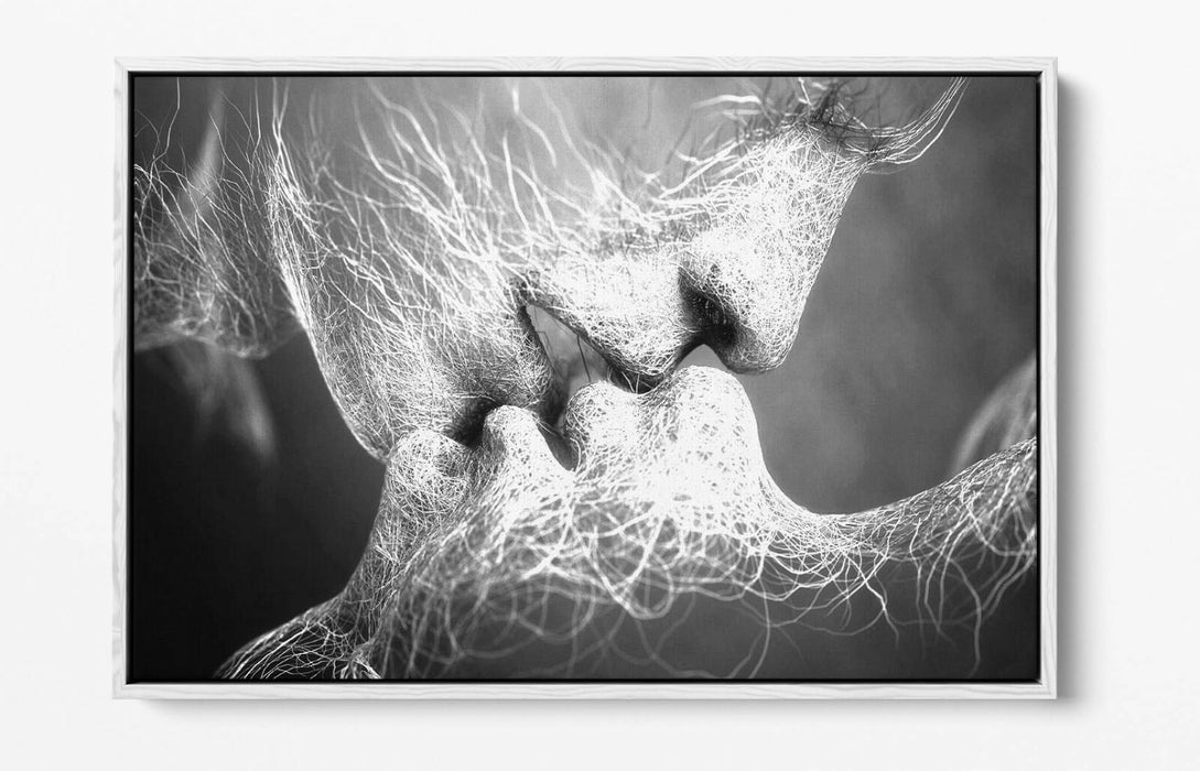 Float Effect Canvas Art – Lovers Kiss Black and White Graffiti Wall Decor