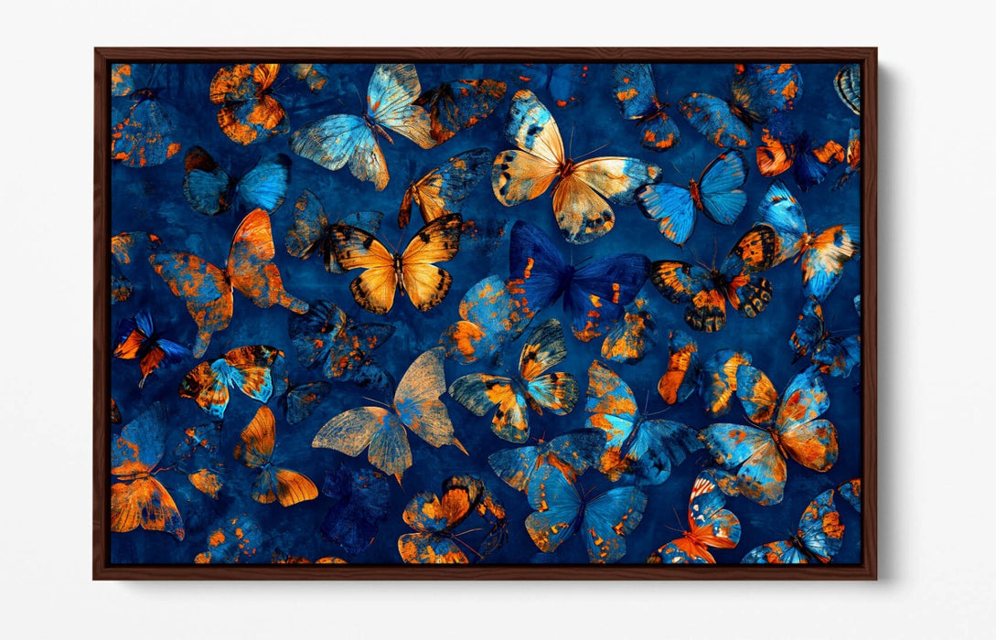 Butterflies Canvas Art - Orange Blue Float Effect On Premium MDF Frame