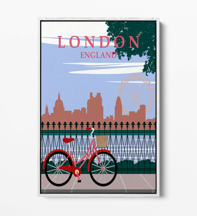 RETRO LONDON ENGLAND TRAVEL POSTER -FLOAT EFFECT CANVAS ART PRINT- PINK GREEN
