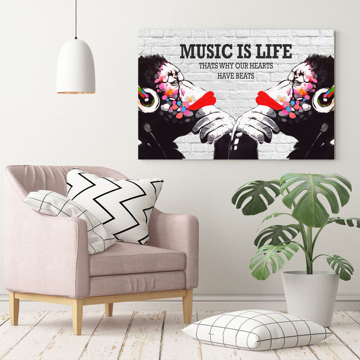 MONKEY DJ BANKSY MUSIC IS LIFE CANVAS STREET WALL ART PRINT ARTWORK GORILLA FF