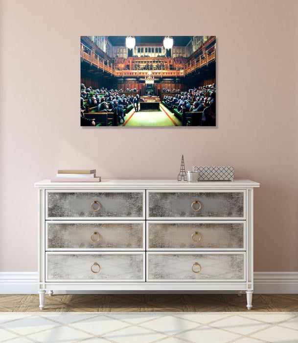 Banksy Canvas Art – Monkey Chimp Parliament Canvas Print | Handmade UK Wall Art