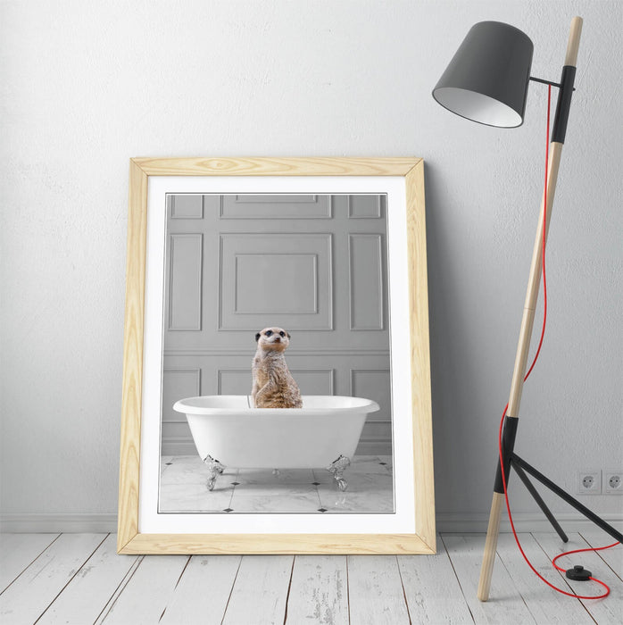 MEERKAT IN BATHTUB - QUIRKY ART FRAMED POSTER PICTURE PRINT BATHROOM ARTWORK