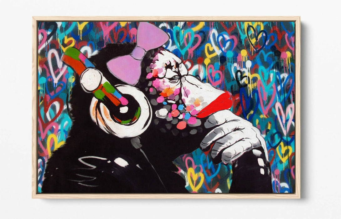 DJ MONKEY FEMALE LOVE WALL -FLOAT EFFECT CANVAS WALL ART PIC PRINT- BLUE PINK