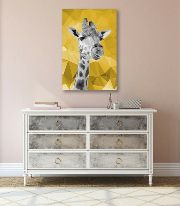 Giraffe Canvas Wall Art - Geometric Black White Mustard Print on Archival Grade Canvas