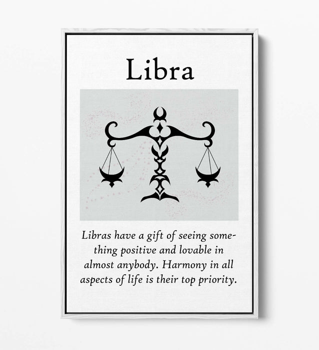 LIBRA STAR SIGN ZODIAC ASTROLOGY QUOTE -FLOAT EFFECT CANVAS WALL ART PRINT