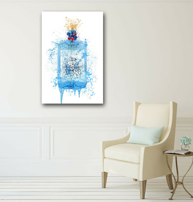 GIN BOTTLE CANVAS SPLASH WALL ART PRINT DECOR IRISH GUNPOWDER BLUE / TURQUOISE