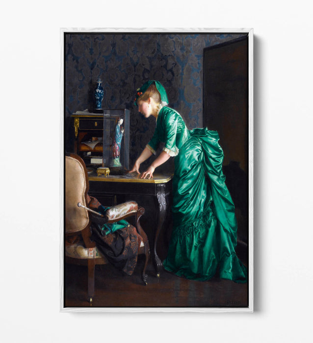 Canvas Wall Art – William McGregor Paxton Green Dress Painting | Float Effect Print