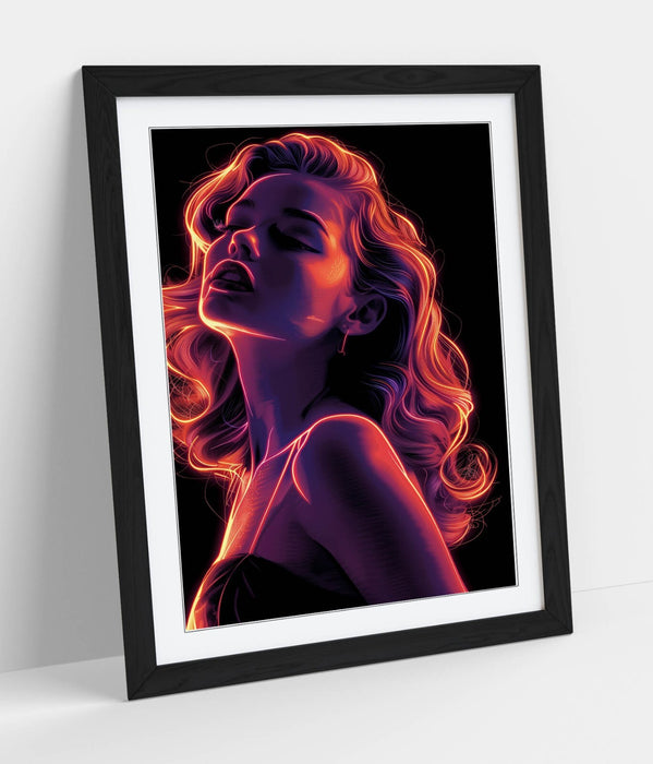 Framed Wall Art Poster – Neon Red Portrait Print of Pretty Woman | UK Made