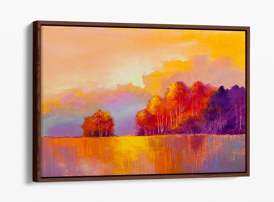 Canvas Wall Art – Golden Tree River Landscape With Float Effect Frame
