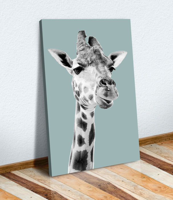DUCK EGG BLUE ANIMAL COLLECTION HIGHLAND COW GIRAFFE CANVAS WALL ART PRINT