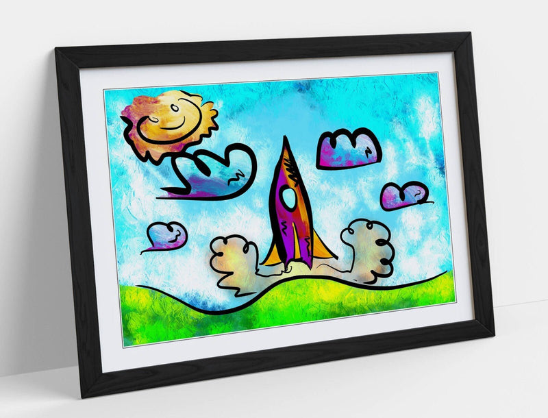 Kids Bedroom Art – Colorful Framed Art Poster With Wood Grain Frame