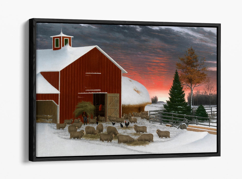 Canvas Wall Art - Horatio Shaw Barnyard In Winter | Premium Float Frame Print