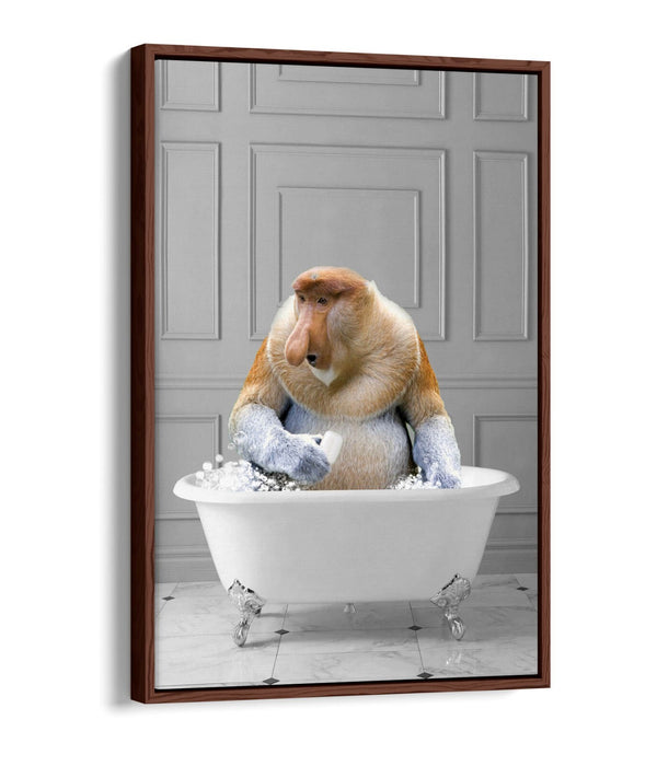 PROBISCUS MONKEY IN BATH -QUIRKY BATHROOM FLOAT EFFECT CANVAS WALL ART PRINT