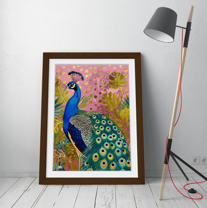 Peacock Wall Art – Framed Poster Print | Multi Colour Portrait Art Print