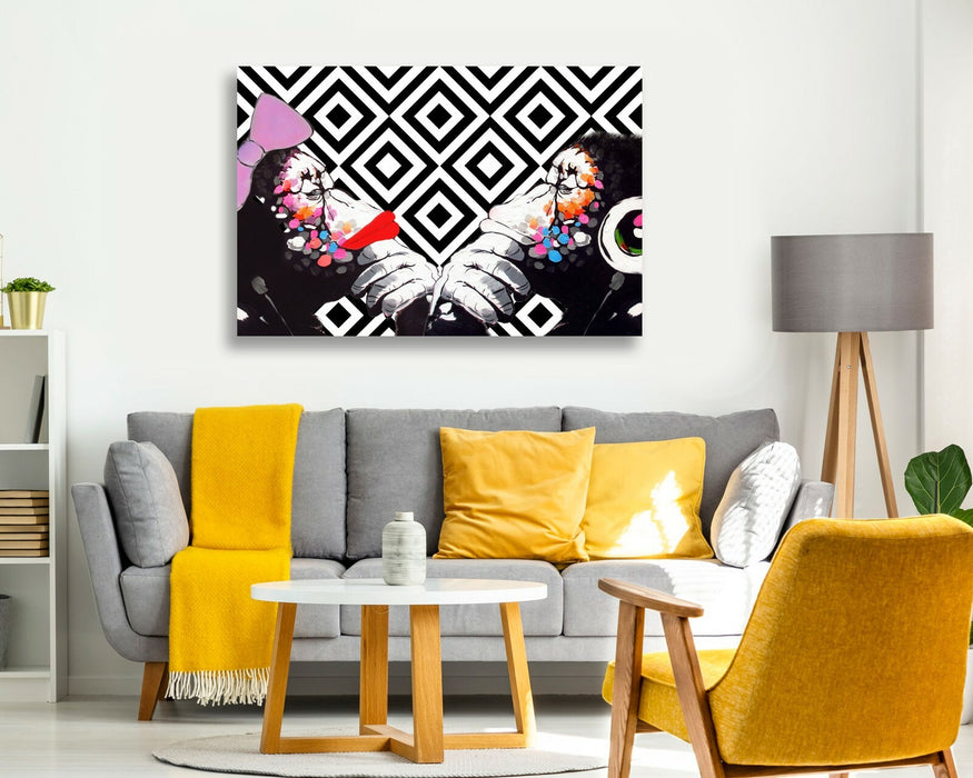 BANKSY DJ MONKEY THINKER DUO CANVAS WALL ART PRINT GEOMETRIC ARTWORK GRAFFITI