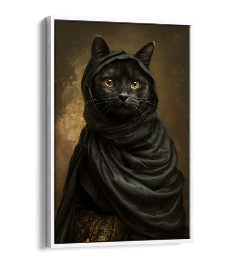 Black Cat Canvas Art - Contemporary Float Effect Canvas Wall Decor Print