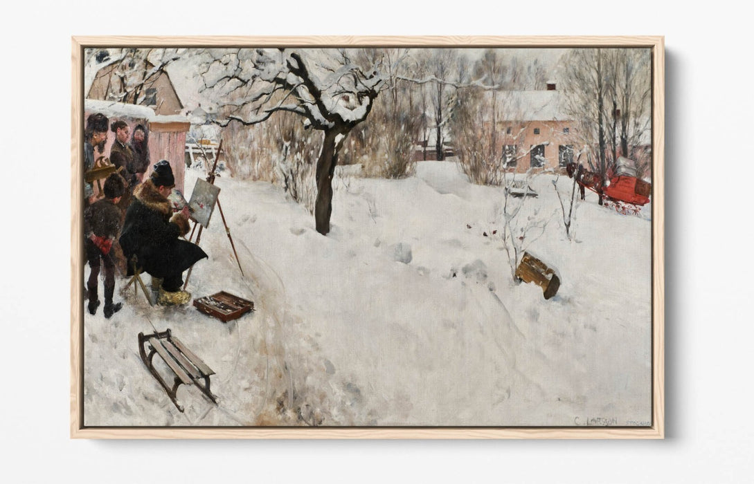 Float Effect Canvas Art – Carl Larsson Winter Painting Print on MDF Frame