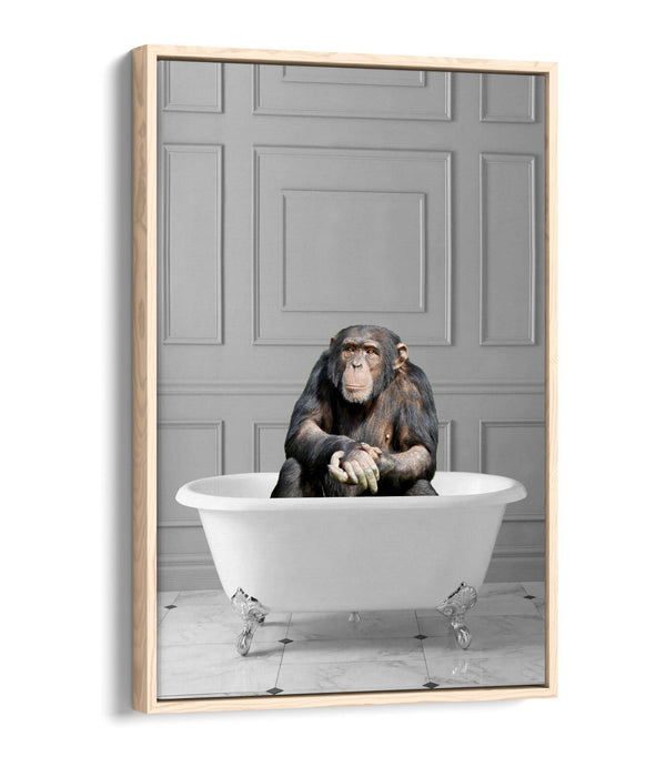 CHIMP IN BATHTUB -QUIRKY BATHROOM FLOAT EFFECT CANVAS WALL ART PIC PRINT