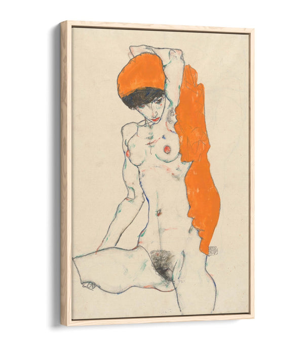 Canvas Wall Art Print – Egon Schiele Orange Drapery Float Effect Premium Canvas