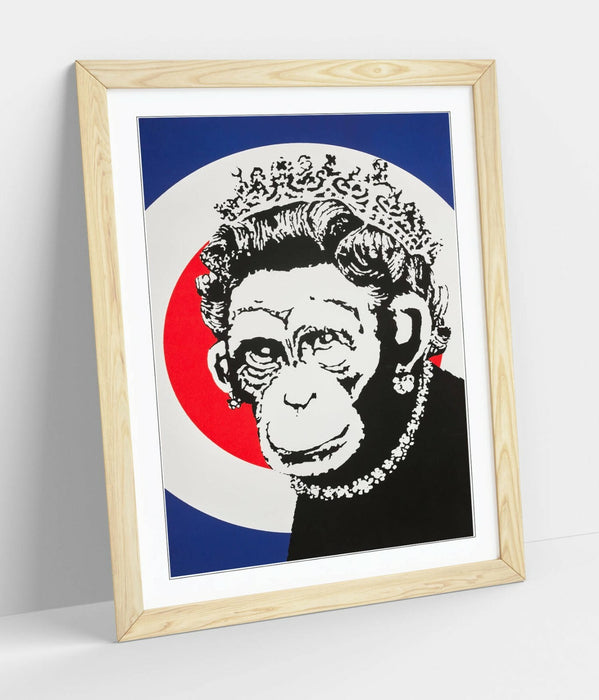 BANKSY MONKEY QUEEN ART FRAMED POSTER PICTURE PRINT ARTWORK GRAFFITI- RED BLUE