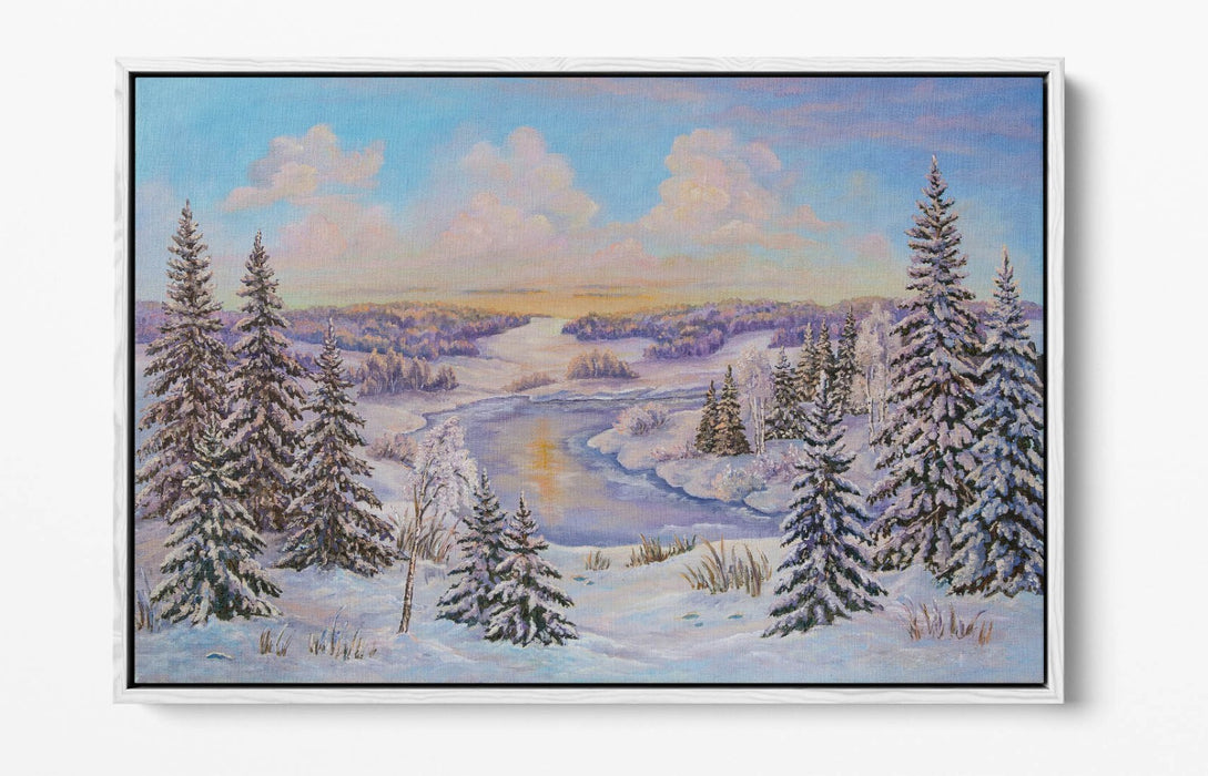 Canvas Wall Art – Winter Landscape With Trees Illustration | Float Effect Frame