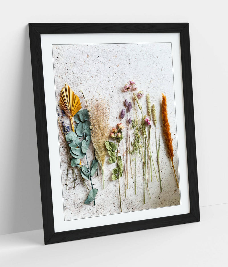 Cooking Herbs Kitchen Decor - Colorful Framed Art Poster with Wood Grain Frame