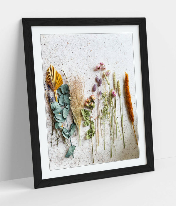 Cooking Herbs Kitchen Decor - Colorful Framed Art Poster with Wood Grain Frame