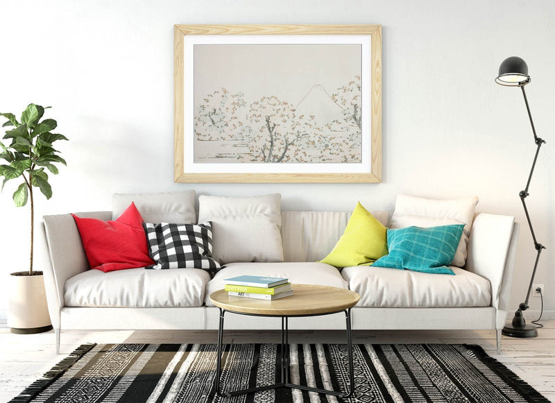 Framed Art Poster - Mount Fuji Cherry Blossom Wall Art Print With Wood Grain Frame