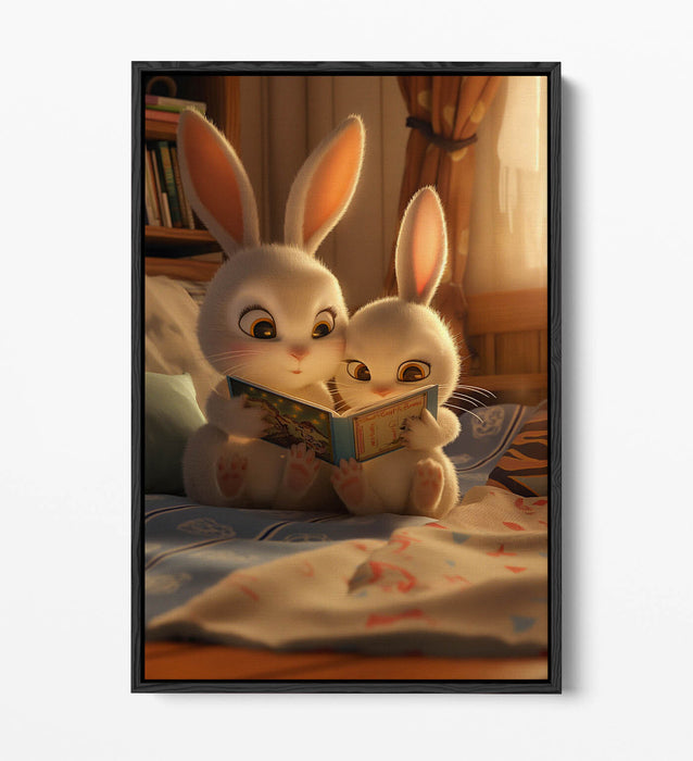 Kids Bedroom Canvas Art - Mother and Child Bunny Float Effect Wall Decor