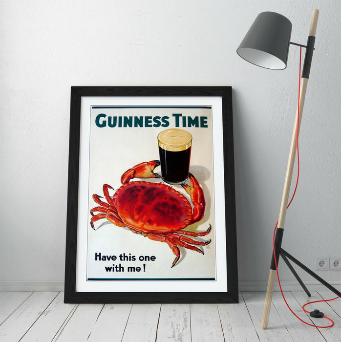 VINTAGE GUINNESS TIME CRAB POSTER, RETRO ADVERT -FRAMED WALL ART PICTURE PRINT