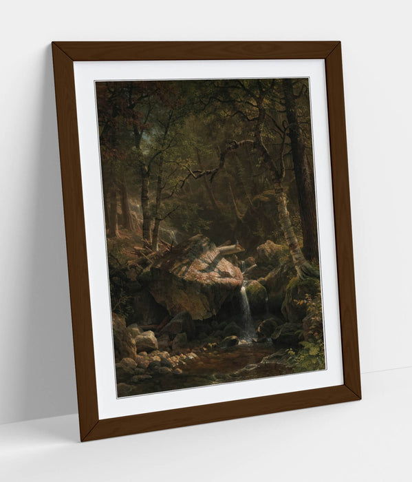 Framed Wall Art - Albert Bierstadt Mountain Brook Print With Woodgrain Frame