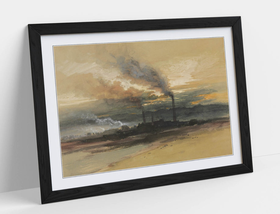 Framed Wall Art Poster Featuring Thomas Moran Smelting Works Artwork - UK Handmade Frame