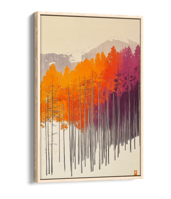 Canvas Wall Art - Orange Purple Trees In Snowy Landscape | Float Effect Canvas Print