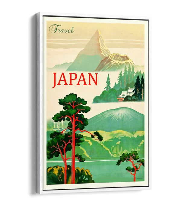 RETRO VINTAGE JAPAN TRAVEL POSTER -FLOAT EFFECT CANVAS ART PRINT- RED